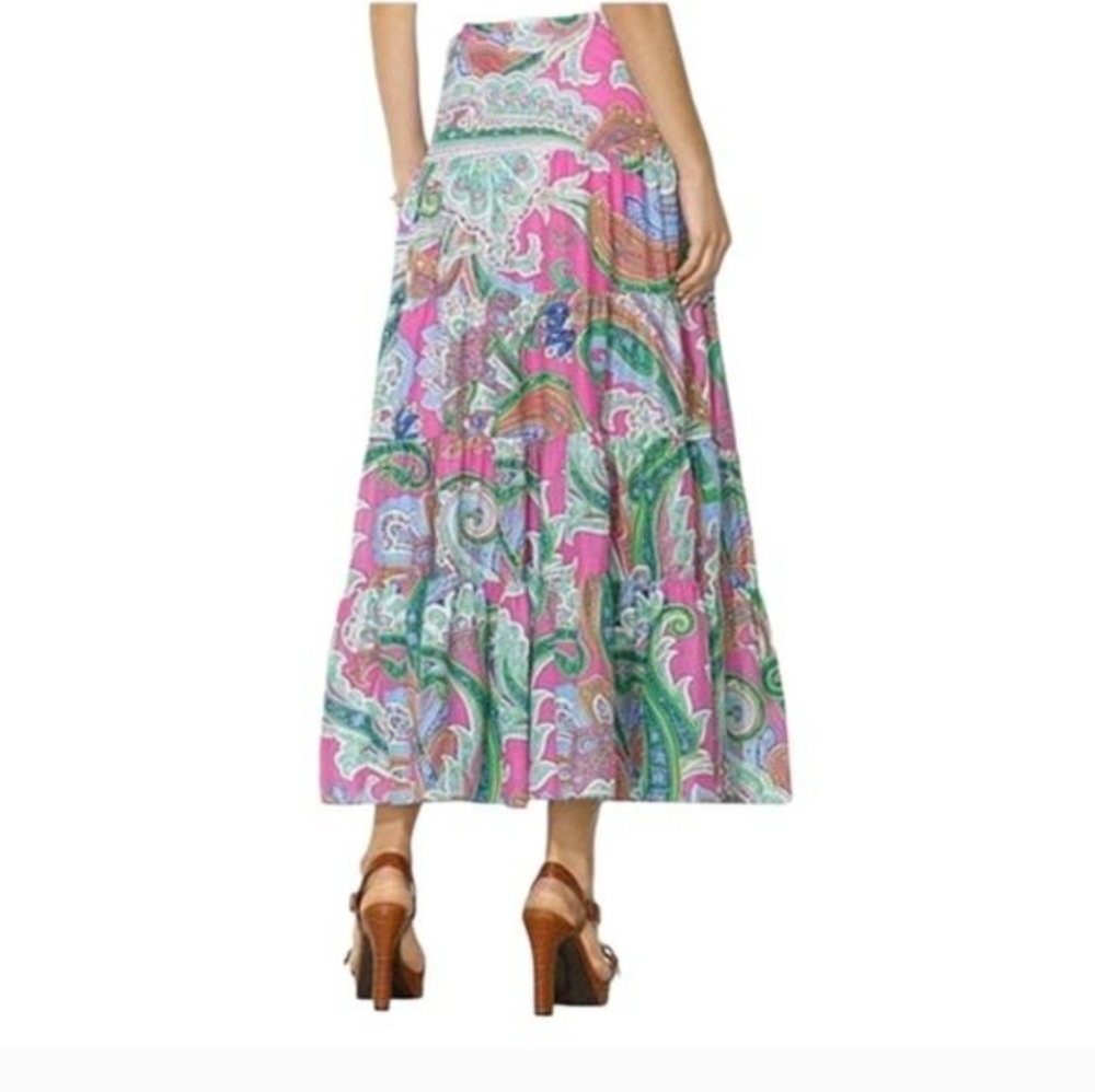 Lauren Ralph Lauren Women’s Pink/Green Multicolor Tiered Maxi Skirt , Size M